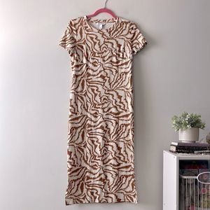 Nine West Short Sleeve Midi T-Shirt Dress Tan Brown Size XS NWOT